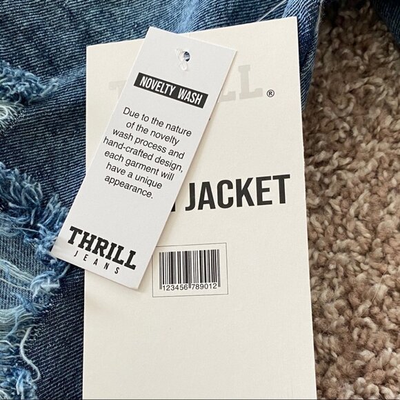 NEW THRILL Destroyed Long Denim Jacket Sz M - Picture 15 of 15